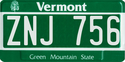 VT license plate ZNJ756