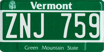 VT license plate ZNJ759