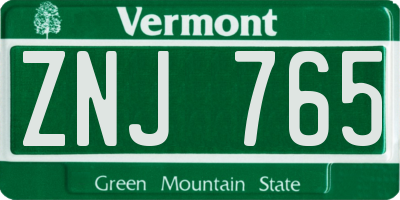 VT license plate ZNJ765