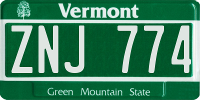 VT license plate ZNJ774
