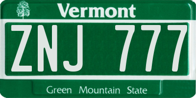VT license plate ZNJ777