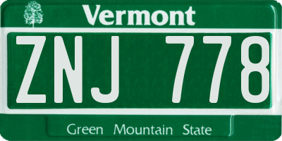 VT license plate ZNJ778
