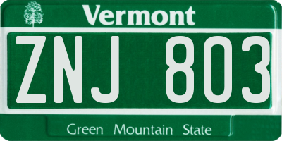 VT license plate ZNJ803