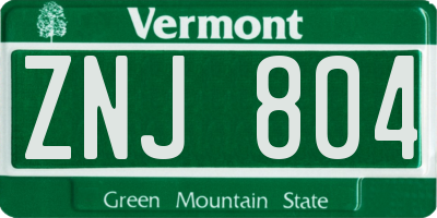 VT license plate ZNJ804