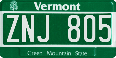 VT license plate ZNJ805