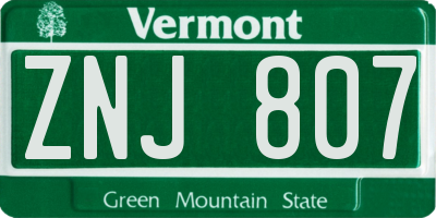 VT license plate ZNJ807