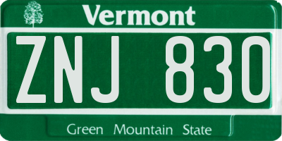VT license plate ZNJ830