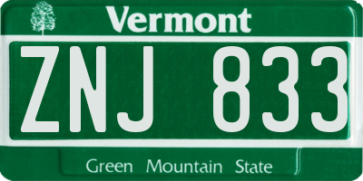 VT license plate ZNJ833