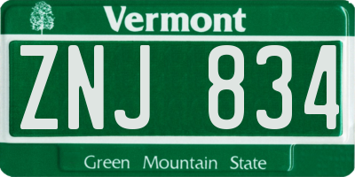 VT license plate ZNJ834