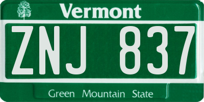VT license plate ZNJ837