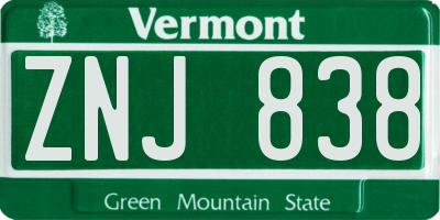 VT license plate ZNJ838