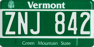 VT license plate ZNJ842