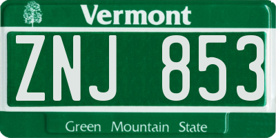 VT license plate ZNJ853