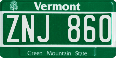 VT license plate ZNJ860