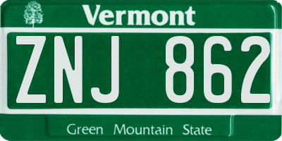 VT license plate ZNJ862
