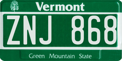 VT license plate ZNJ868