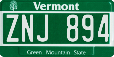 VT license plate ZNJ894