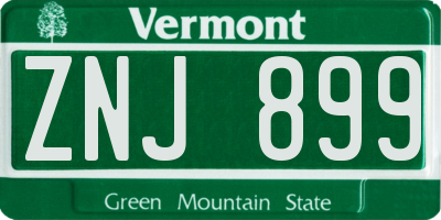 VT license plate ZNJ899