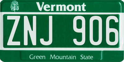 VT license plate ZNJ906