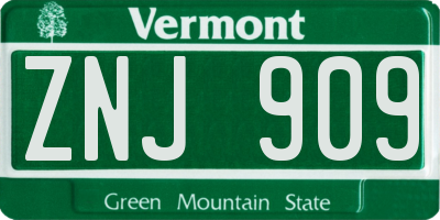 VT license plate ZNJ909