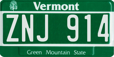 VT license plate ZNJ914
