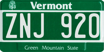 VT license plate ZNJ920