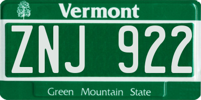 VT license plate ZNJ922