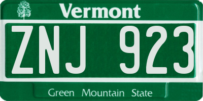 VT license plate ZNJ923