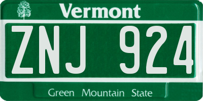 VT license plate ZNJ924