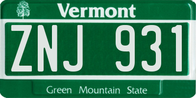VT license plate ZNJ931