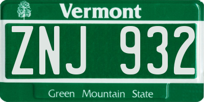 VT license plate ZNJ932