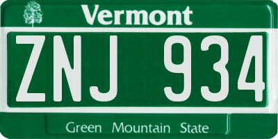 VT license plate ZNJ934