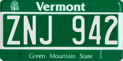 VT license plate ZNJ942