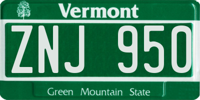 VT license plate ZNJ950