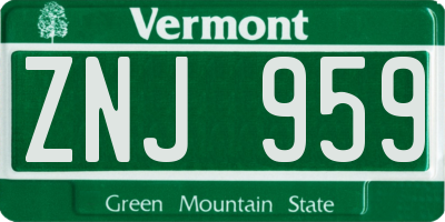 VT license plate ZNJ959