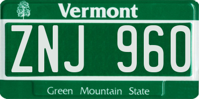 VT license plate ZNJ960