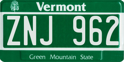 VT license plate ZNJ962