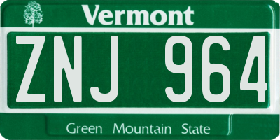 VT license plate ZNJ964