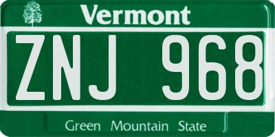 VT license plate ZNJ968