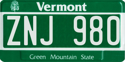 VT license plate ZNJ980