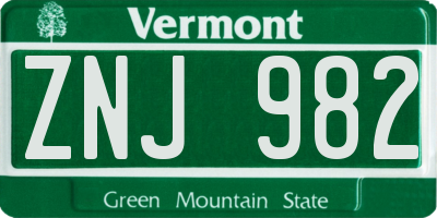 VT license plate ZNJ982