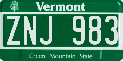 VT license plate ZNJ983