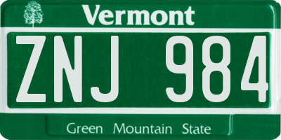 VT license plate ZNJ984