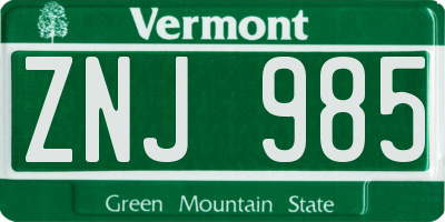 VT license plate ZNJ985