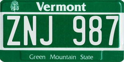 VT license plate ZNJ987