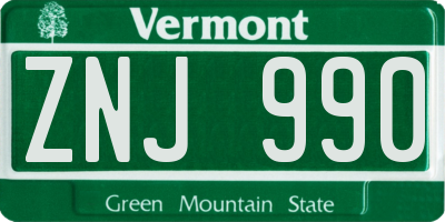 VT license plate ZNJ990
