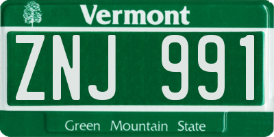VT license plate ZNJ991