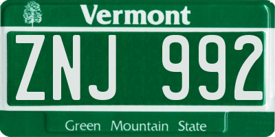 VT license plate ZNJ992