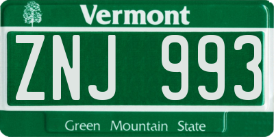 VT license plate ZNJ993