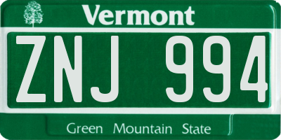 VT license plate ZNJ994